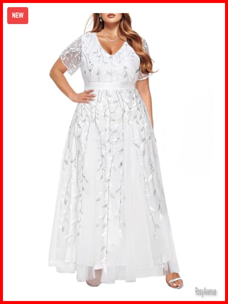 Sequined V-Neck Floor-Length Tulle Prom Dress With Petal Sleeves